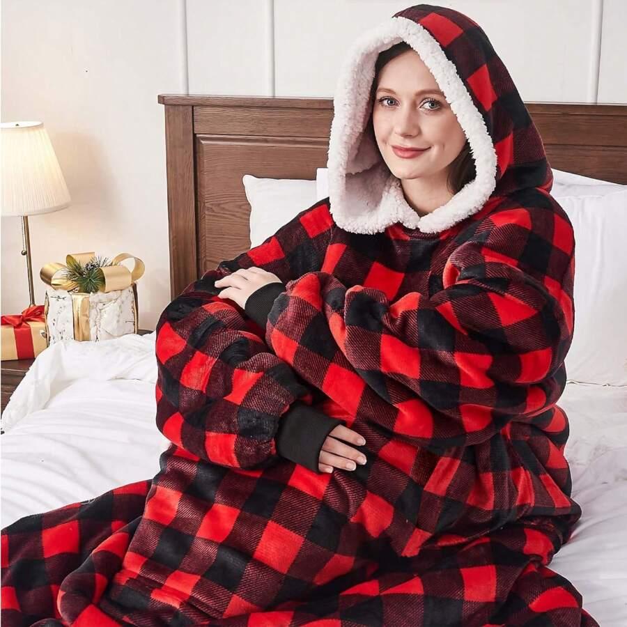SHEIN BLUZA Z KAPTUREM WZÓR KRATKA KIESZENIE PK01__OS