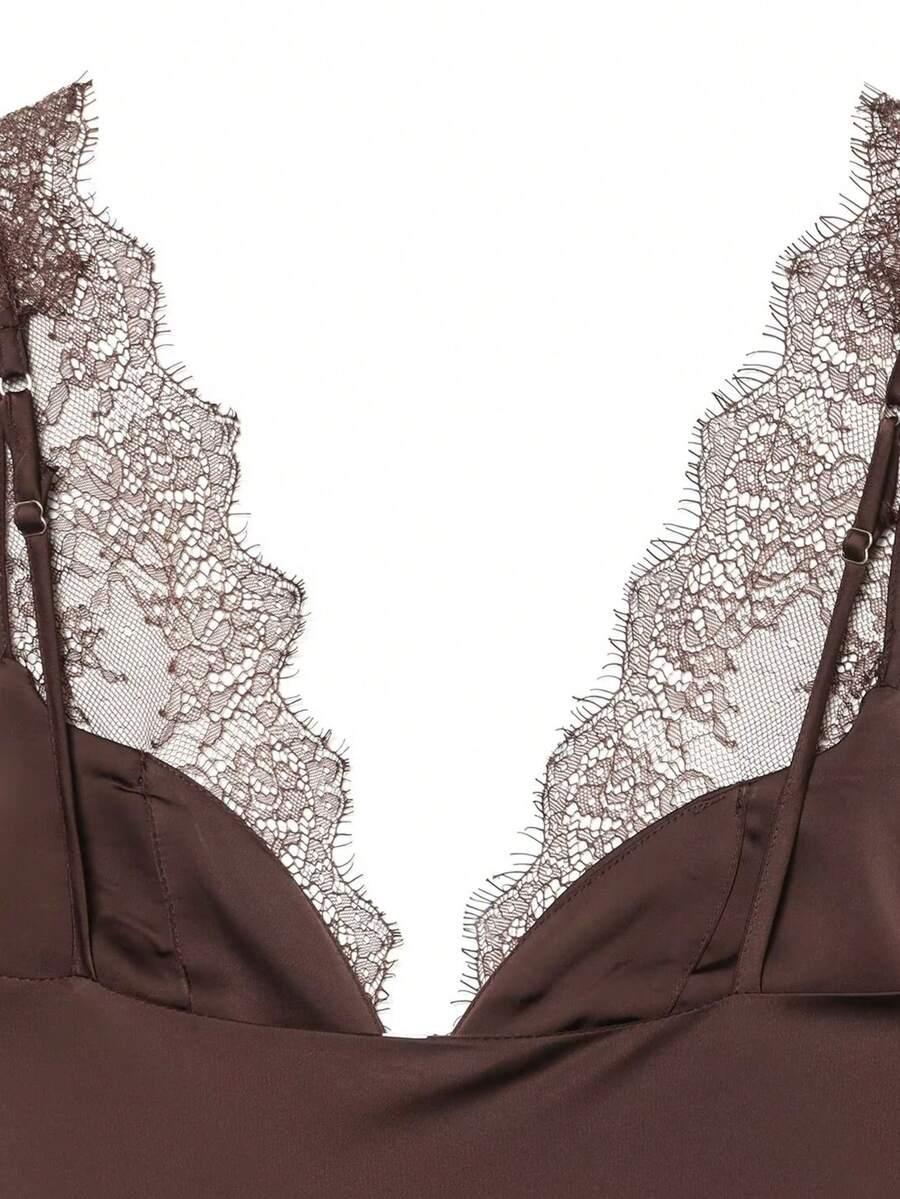 SHEIN BRĄZOWY SATYNOWY TOP S06__L