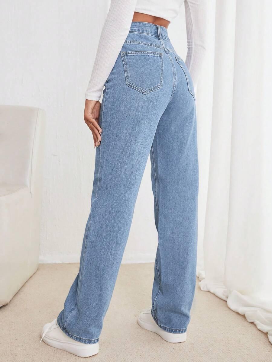 SHEIN NIEBIESKIE PROSTE SPODNIE Z WYSOKIM STANEM PK01__M