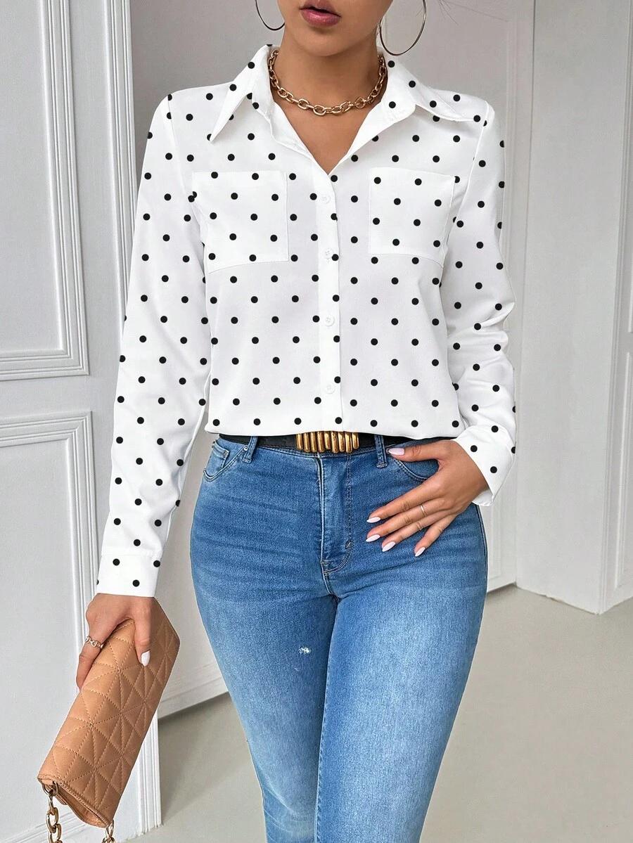 SHEIN BIAŁA KOSZULA W GROSZKI S06__L