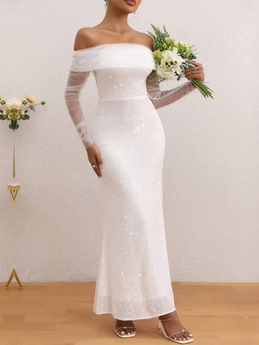 LOVE AING BIAŁA MAXI SUKIENKA CEKINY S06__M