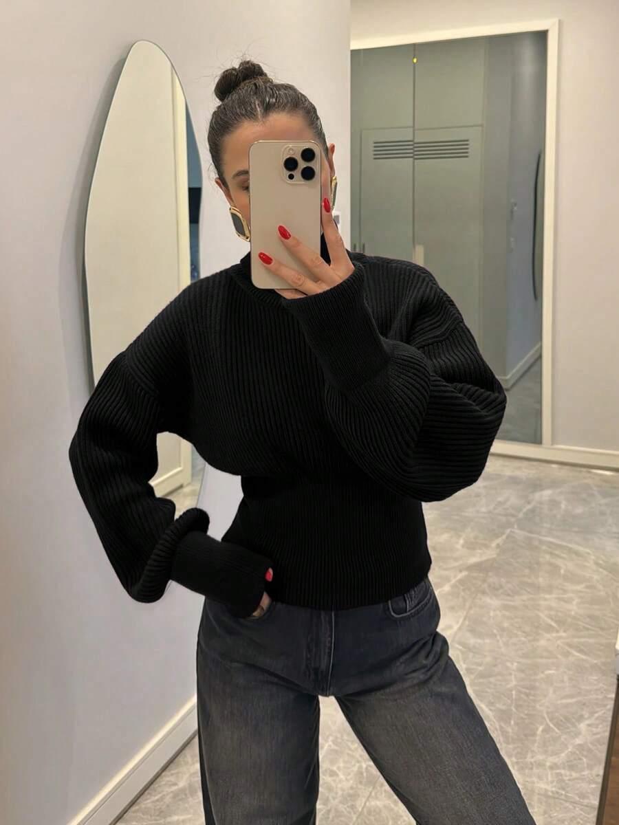 SHEIN CZARNY SWETER Z DOMIESZKĄ WEŁNY S06__S