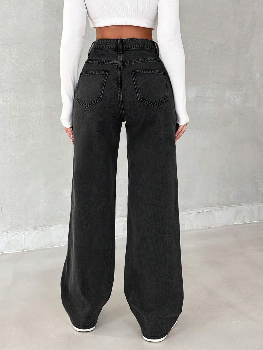 SHEIN SPODNIE JEANS SZEROKIE NOGAWKI WYSOKI STAN S06__M