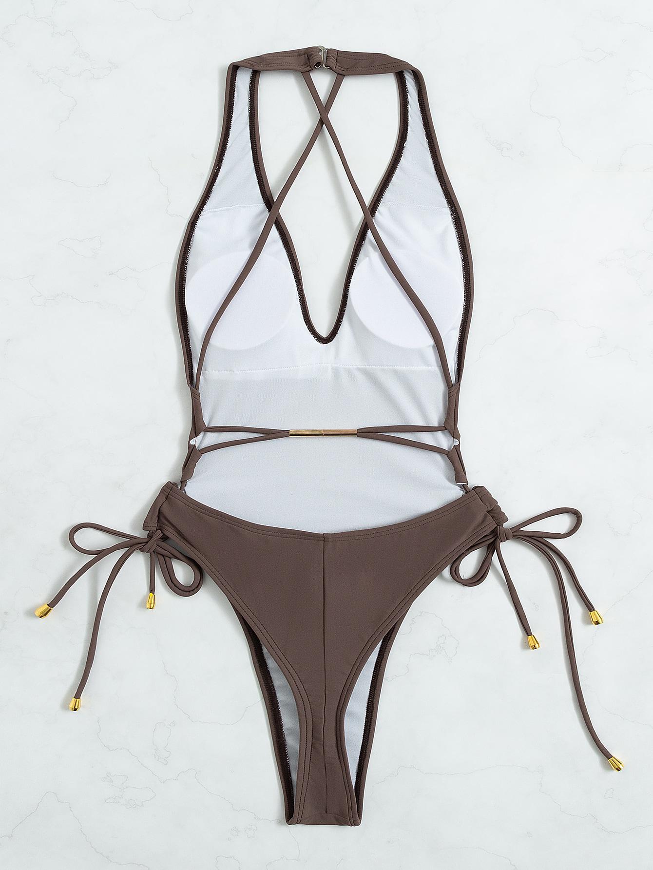 SHEIN BRĄZOWY STRÓJ KĄPIELOWY S09__S