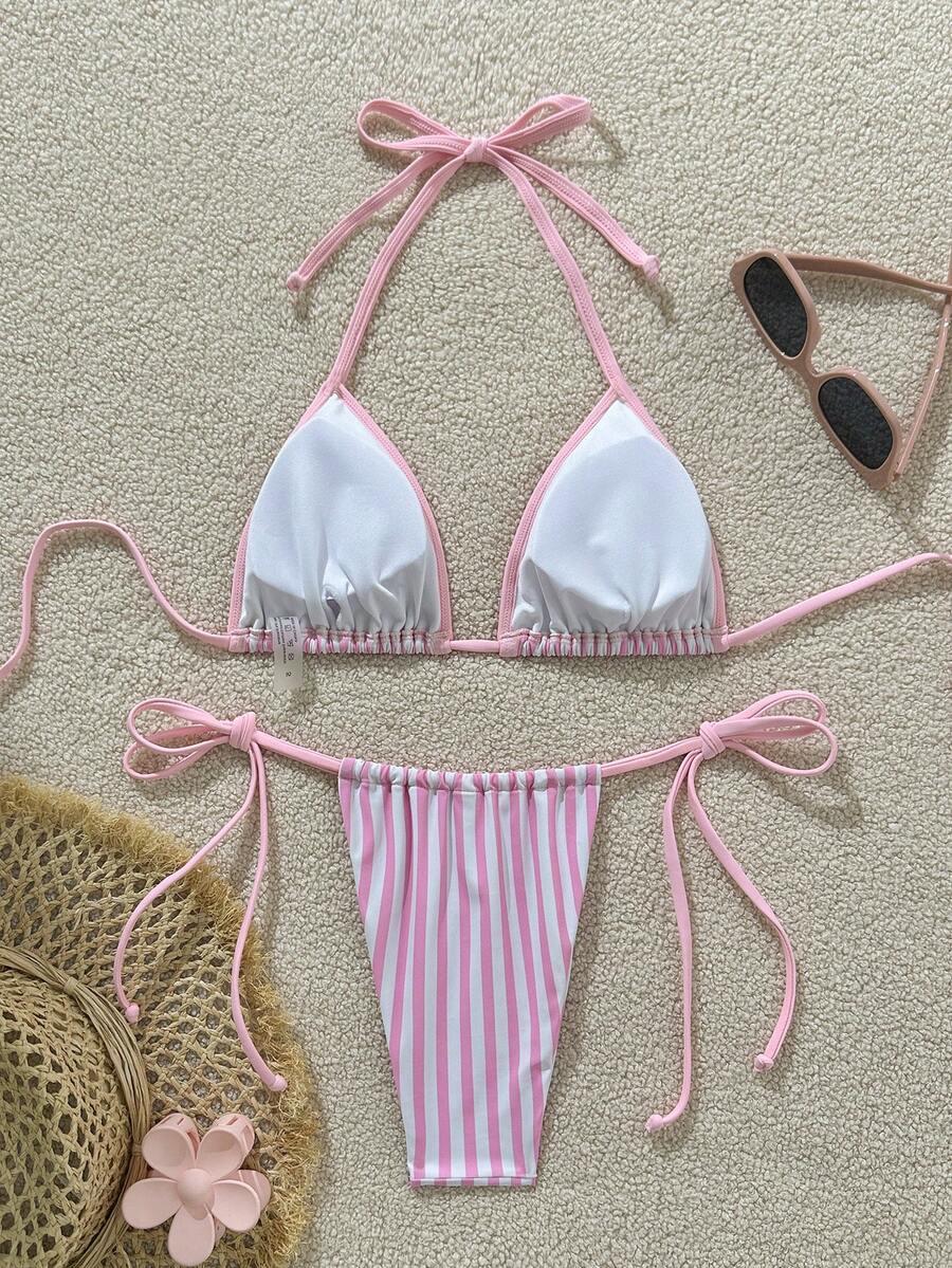 SHEIN DWUCZĘŚCIOWY STRÓJ KĄPIELOWY WZÓR PASKI S09__S