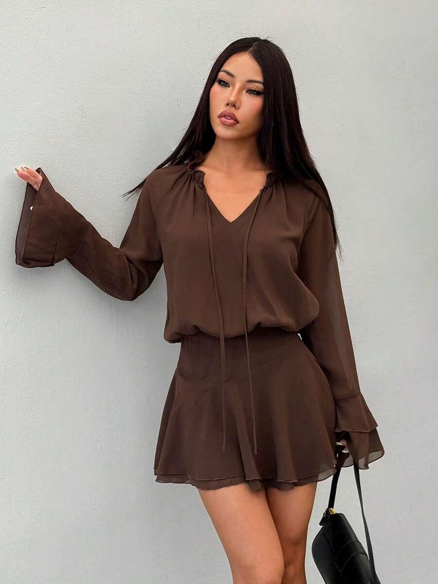 SHEIN BRĄZOWA MINI SUKIENKA S06__L