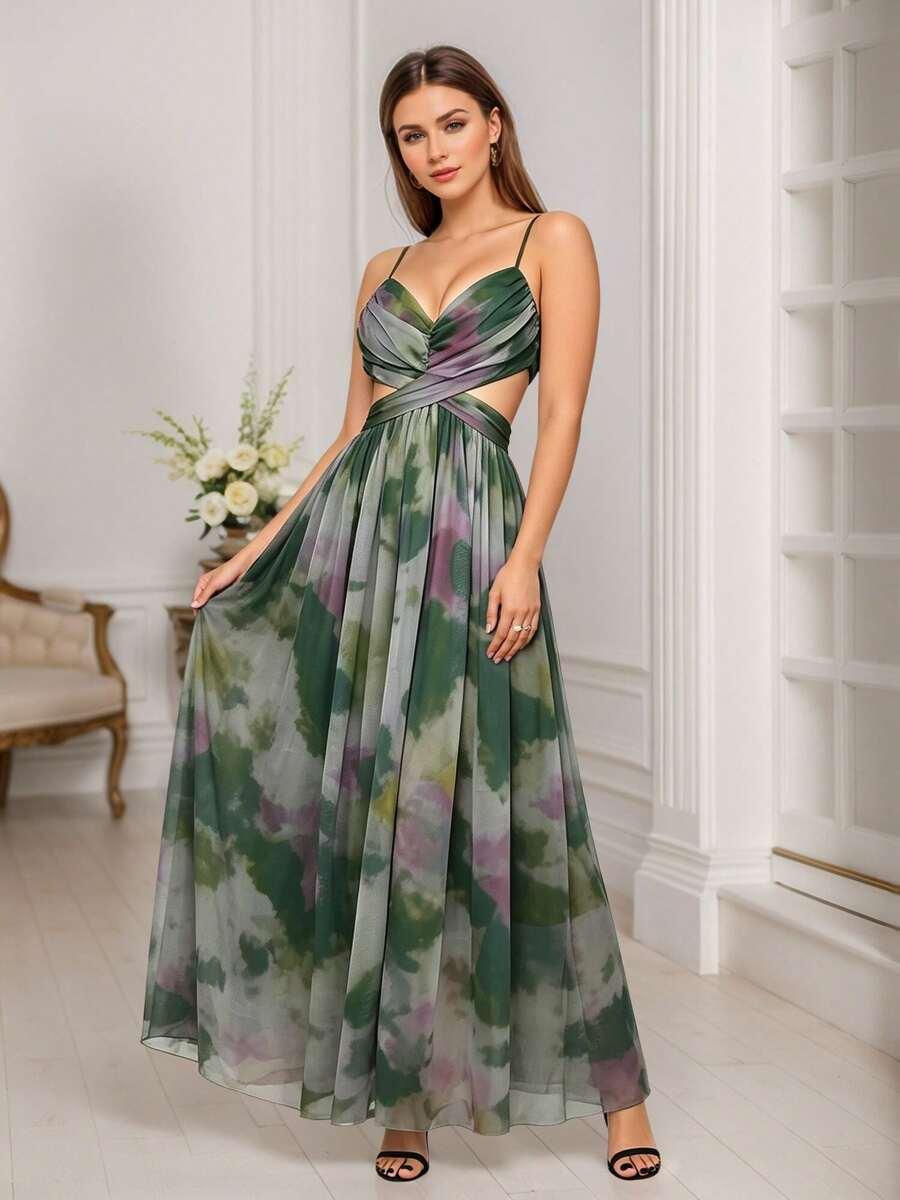 SHEIN MAXI SUKIENKA SIATECZKA PRINT WIĄZANIE RAMIĄCZKA PK01__S