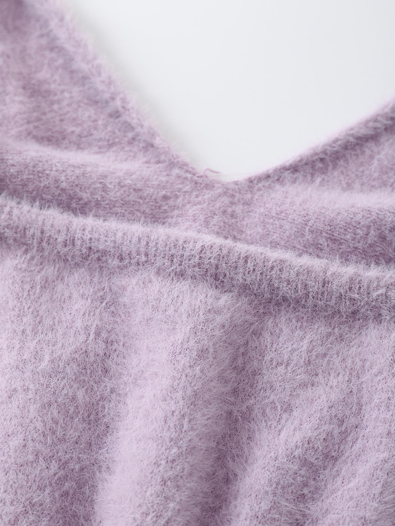 SHEIN FIOLETOWY DZIANINOWY TOP NA RAMIĄCZKACH S06__M