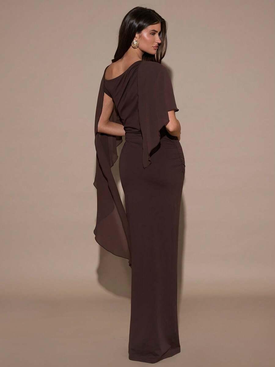 SHEIN BRĄZOWA MAXI SUKIENKA S06__XS