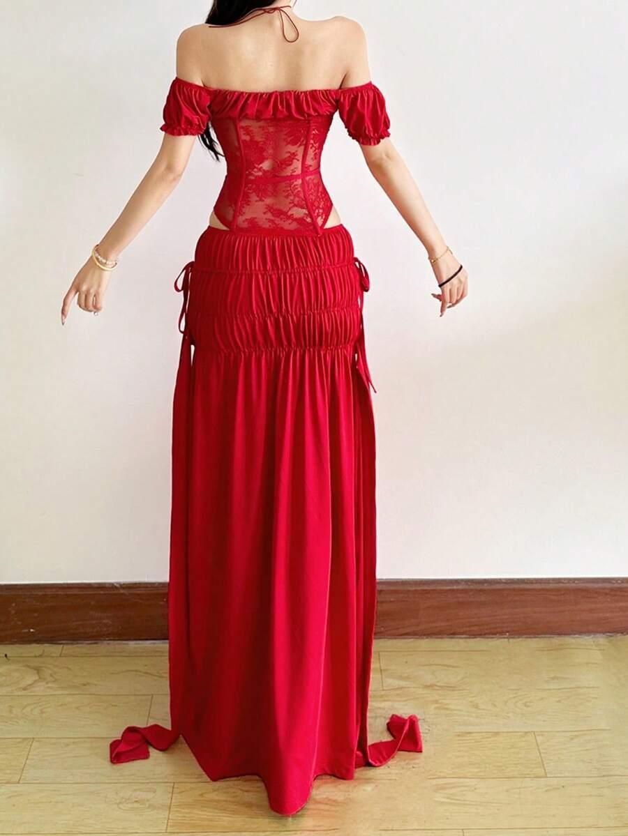SHEIN CZERWONY GORSETOWY TOP S06__M
