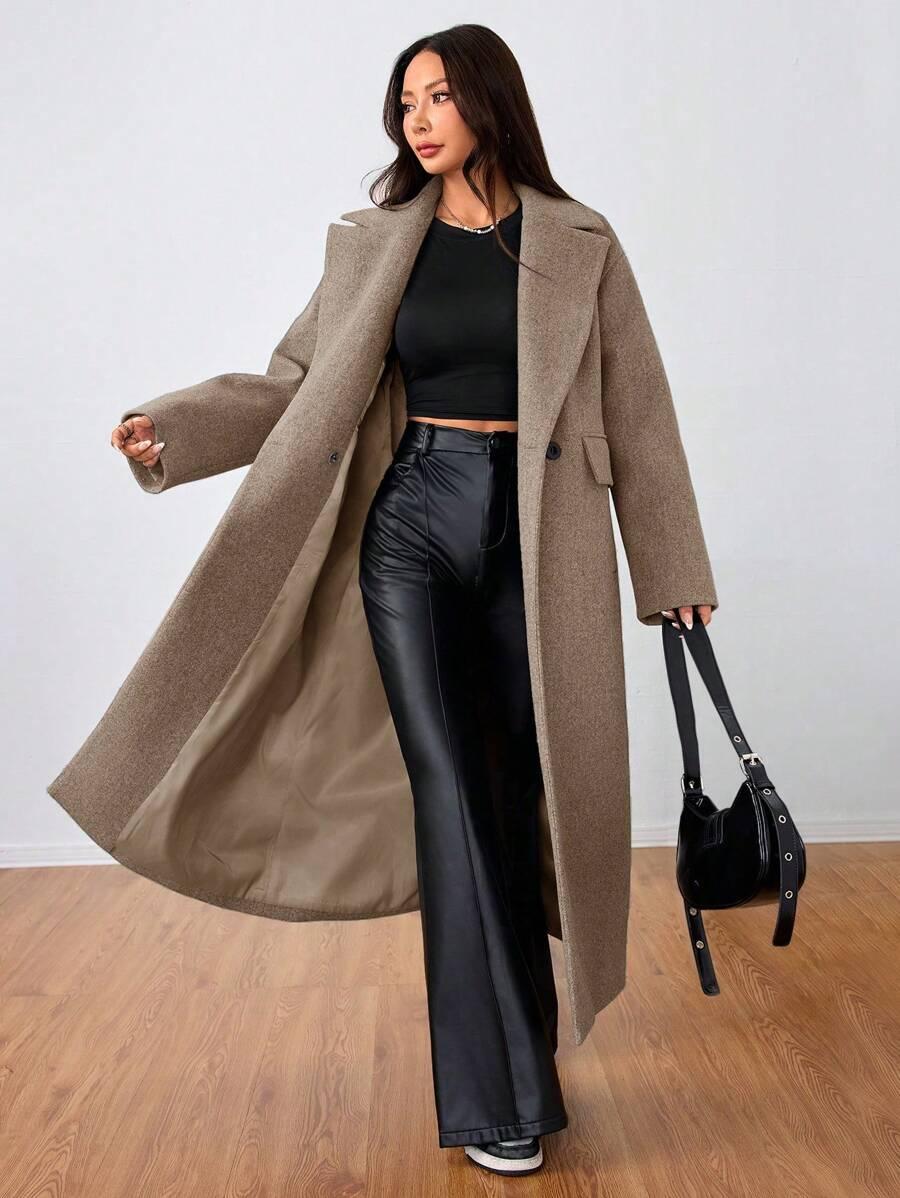 SHEIN BEŻOWY KLASYCZNY PŁASZCZ W01__M
