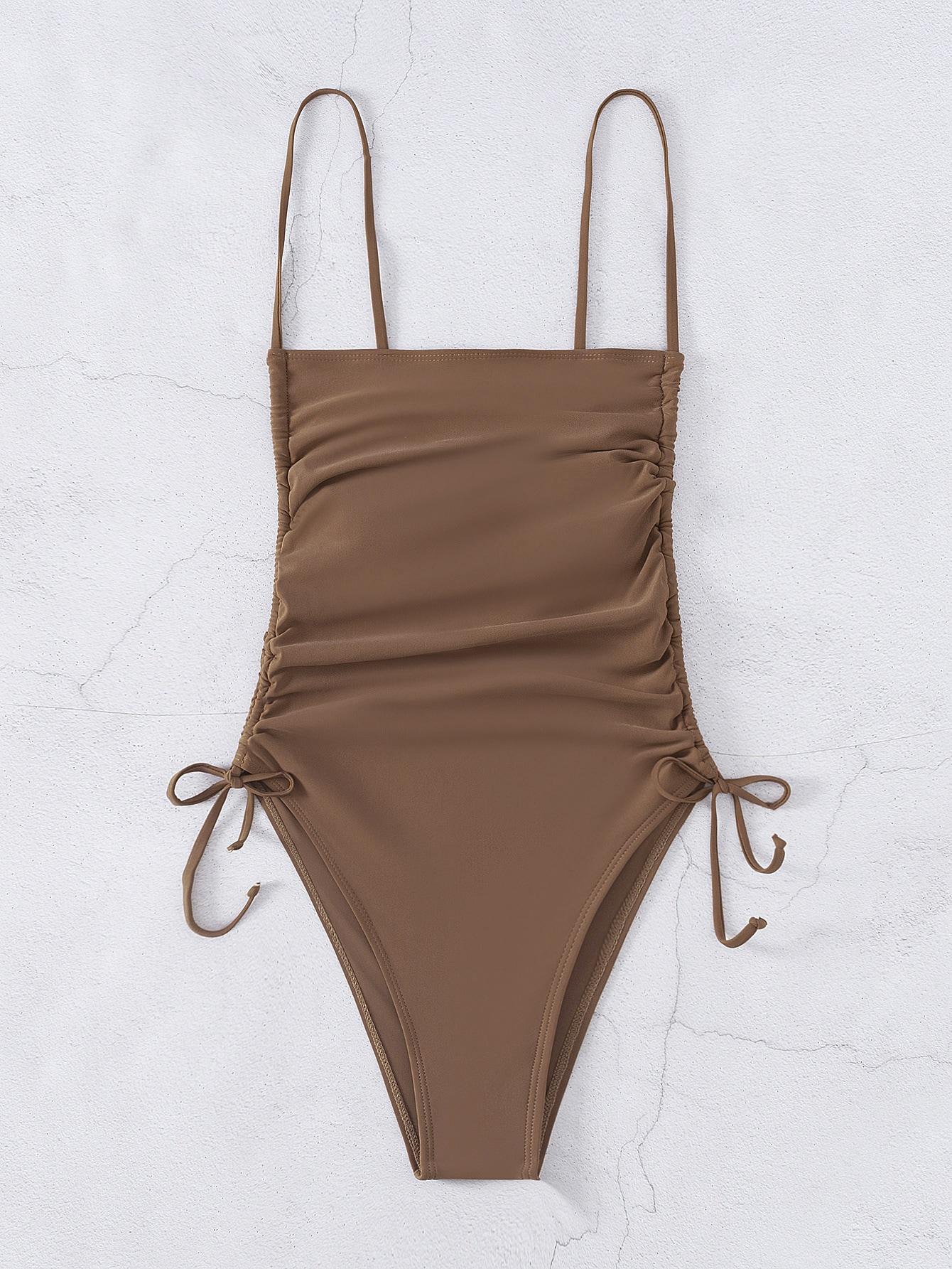 SHEIN BRĄZOWY JEDNOCZĘŚCIOWY STRÓJ KĄPIELOWY S09__S