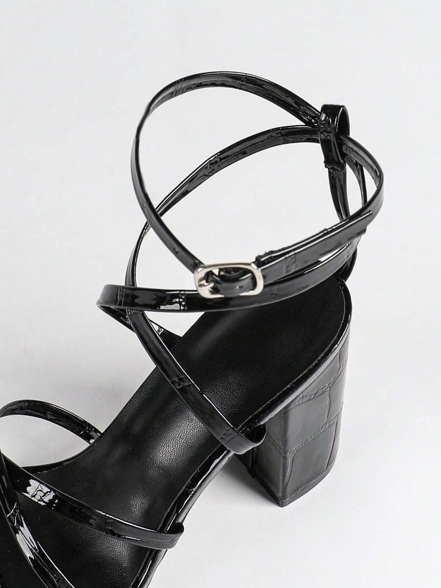 SHEIN CZARNE SANDAŁY NA OBCASIE S06__38