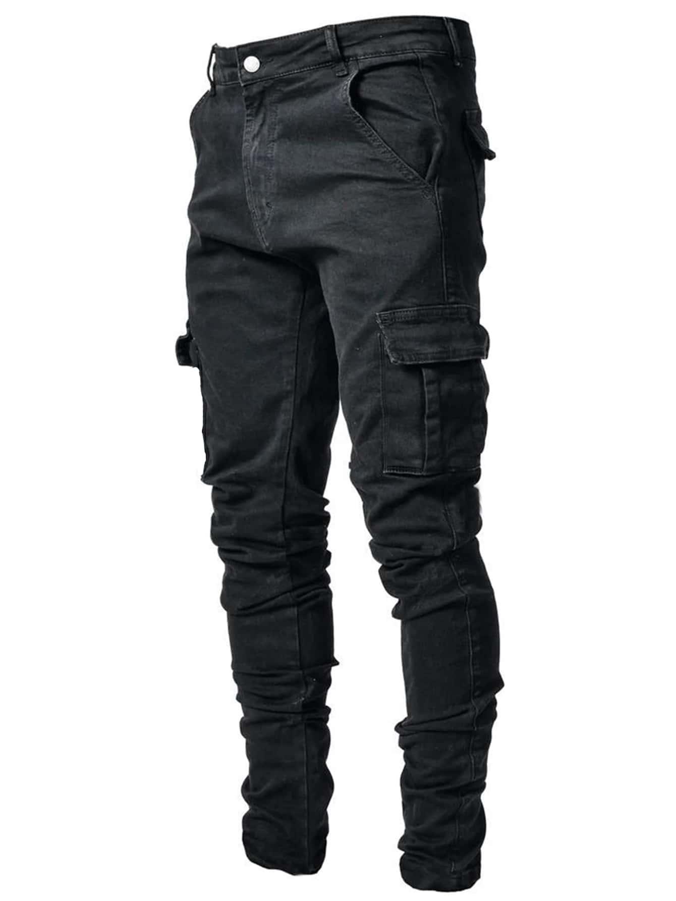 SHEIN CZARNE SPODNIE JEANS KIESZENIE S06__L