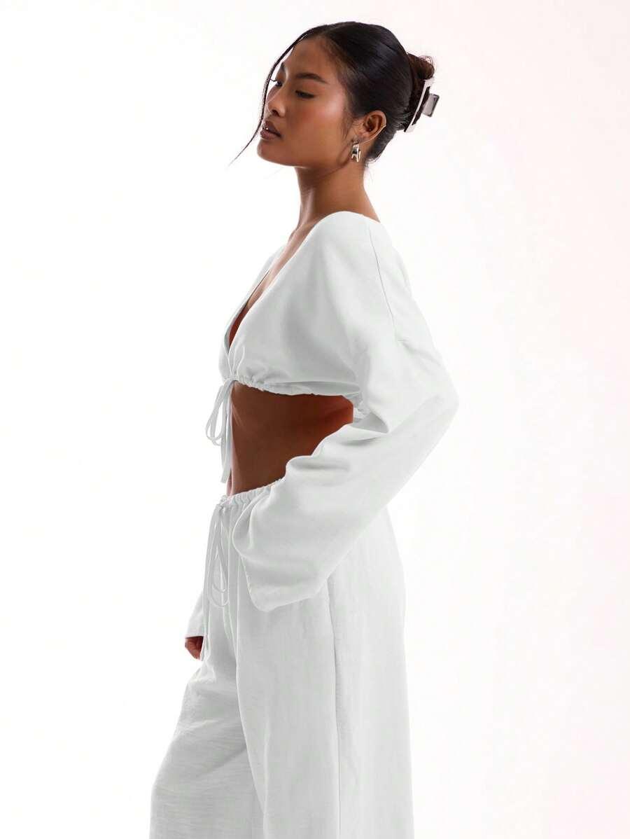 SHEIN BIAŁA BLUZKA WIĄZANIE S09__M