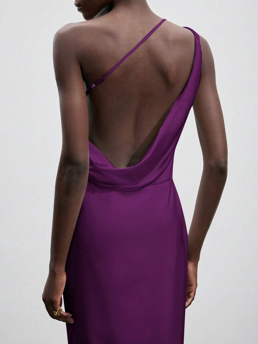 SHEIN ASYMETRYCZNA FIOLETOWA SUKIENKA MAXI S06__L