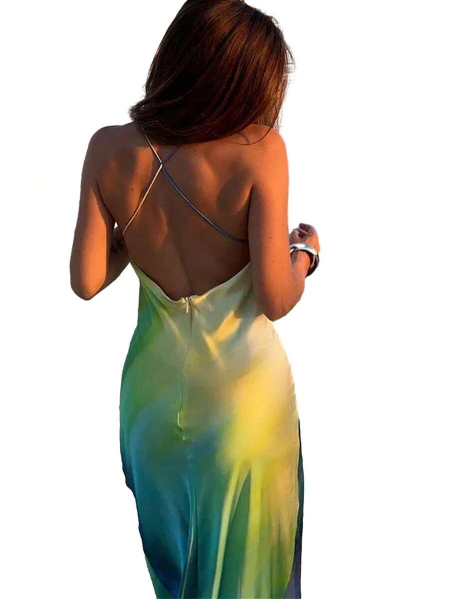 SHEIN SATYNOWA MAXI SUKIENKA WZÓR OMBRE PK01__M