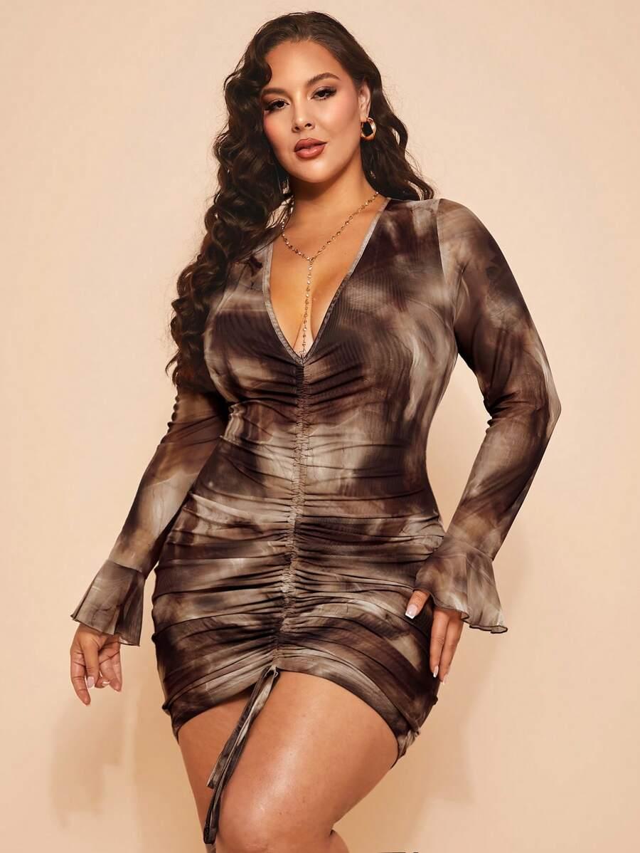 SHEIN SIATECZKOWA MINI SUKIENKA DŁUGI RĘKAW S06__46
