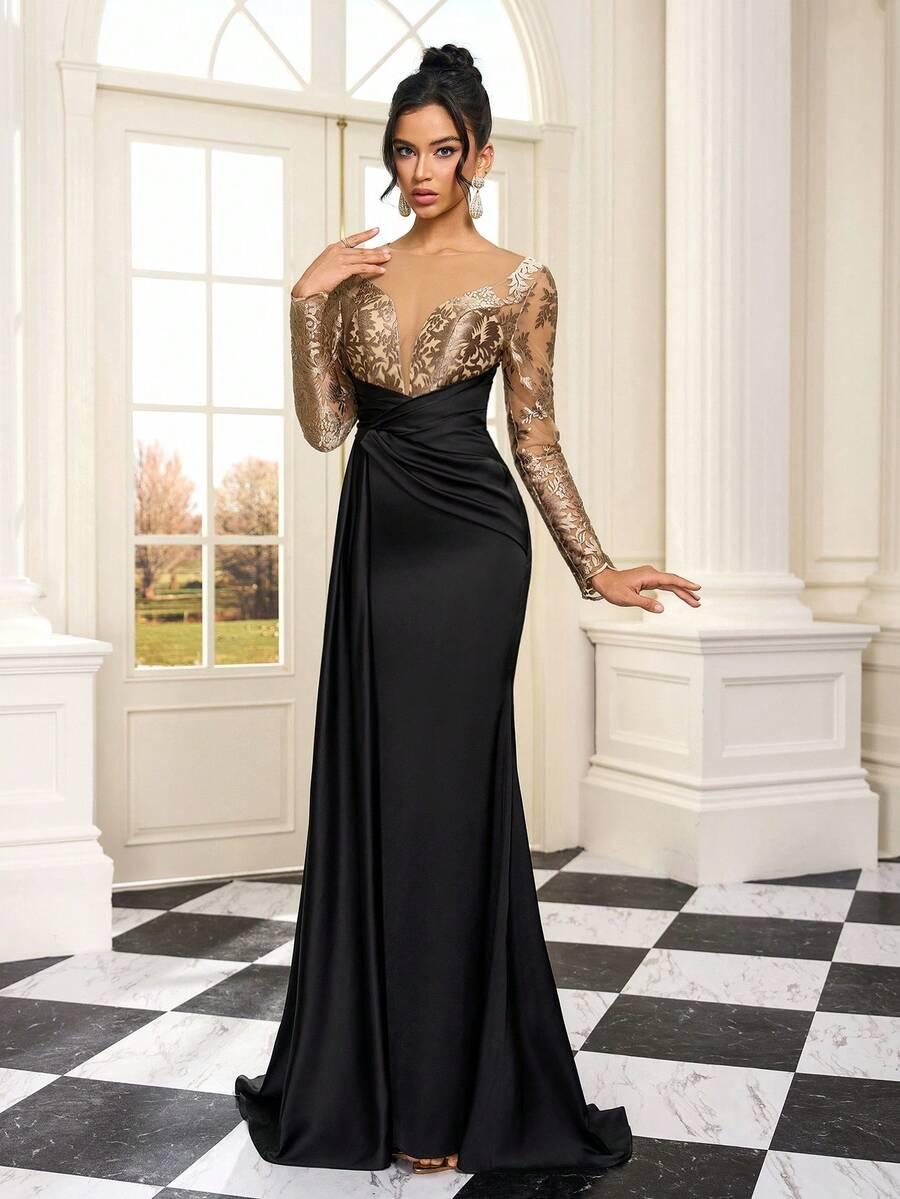 SHEIN MAXI SUKIENKA DŁUGI RĘKAW S06__L