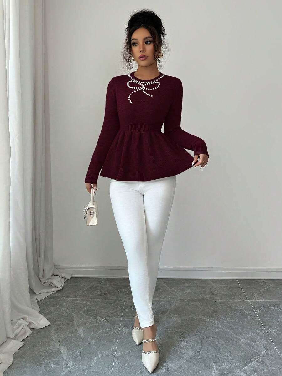 SHEIN BORDOWY SWETER ZDOBIENIE S06__L