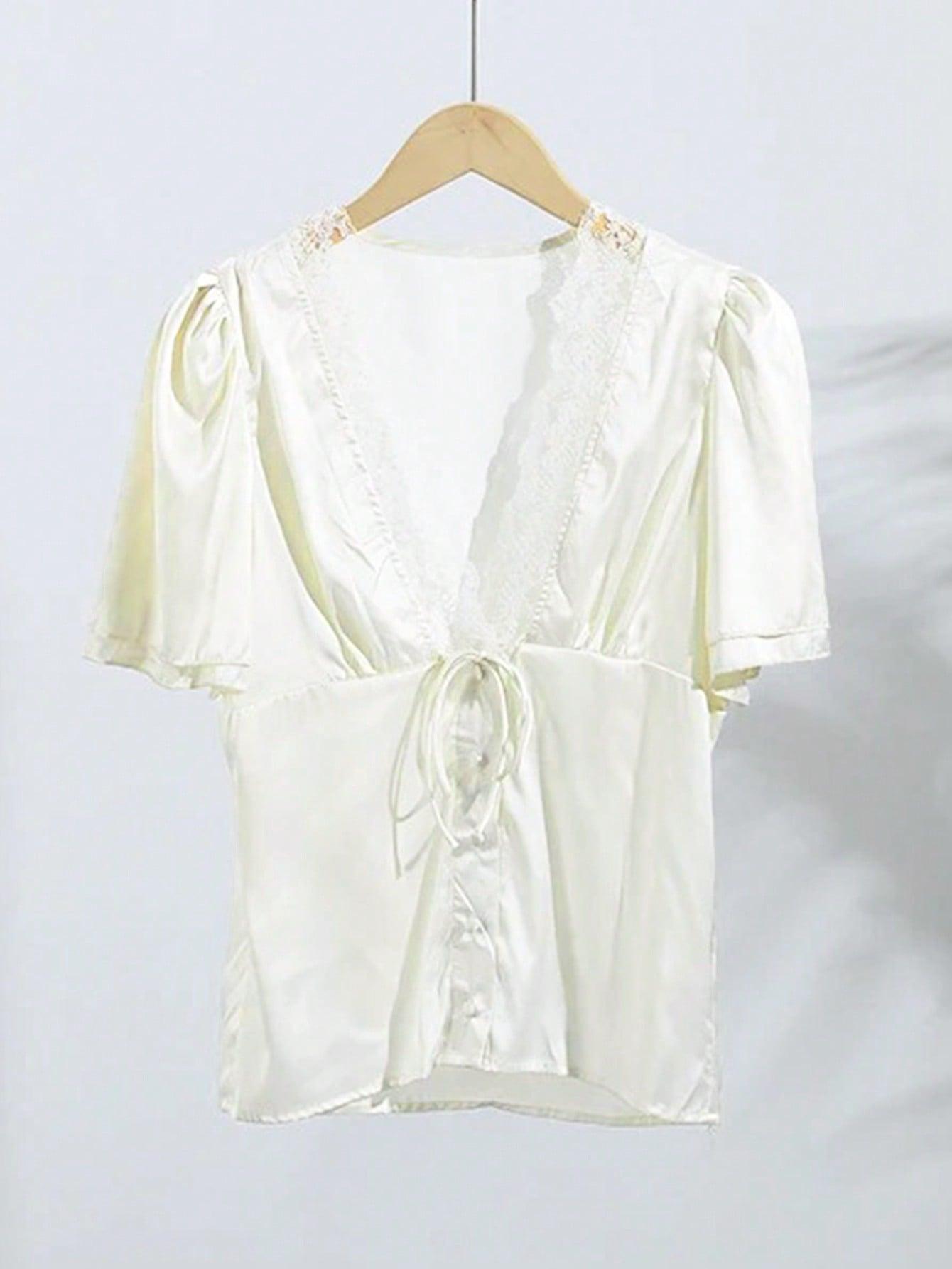 SHEIN KREMOWA BLUZKA WIĄZANIE S06__S