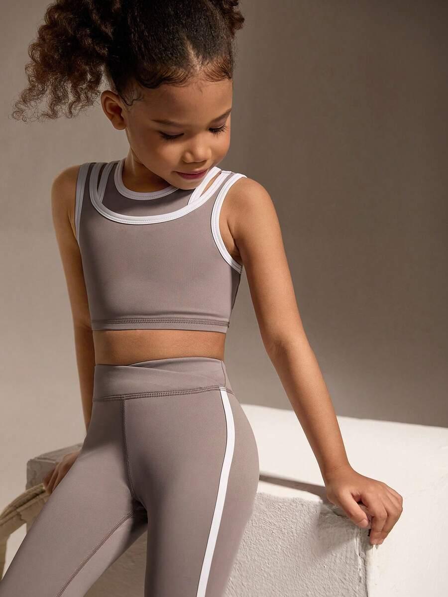 SHEIN BRĄZOWY KOMPLET LEGGINSY TOP S06__116-122