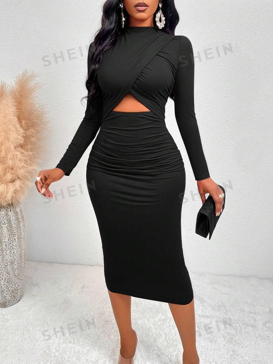 SHEIN CZARNA MIDI SUKIENKA S06__S