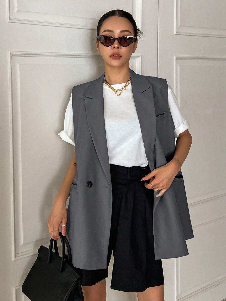 SHEIN SZARA KAMIZELKA GUZIKI S06__L