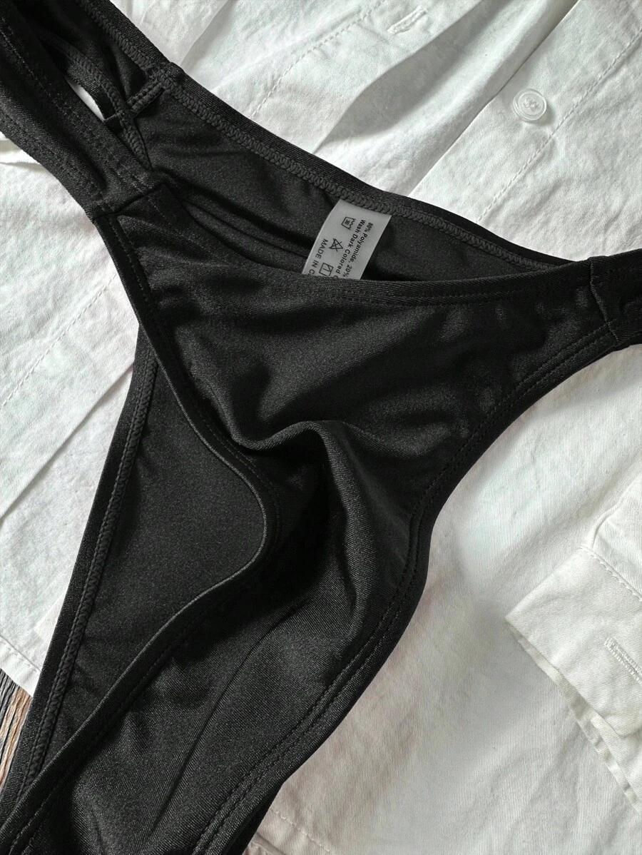 SHEIN CZARNY STRÓJ KĄPIELOWY ZDOBIENIE S09__L