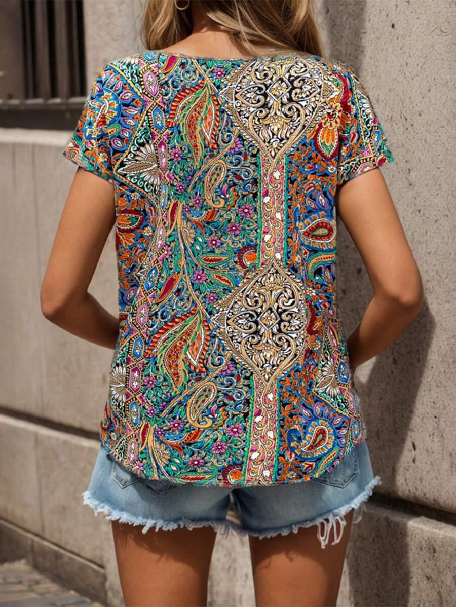SHEIN BLUZKA KRÓTKI RĘKAW V NECK S06__L