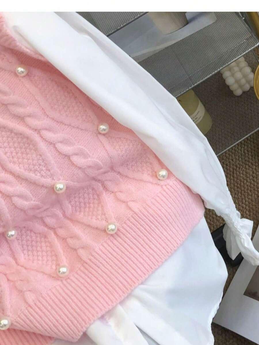 SHEIN RÓŻOWY SWETER BEZ RĘKAWÓW Z PERŁAMI S06__XL