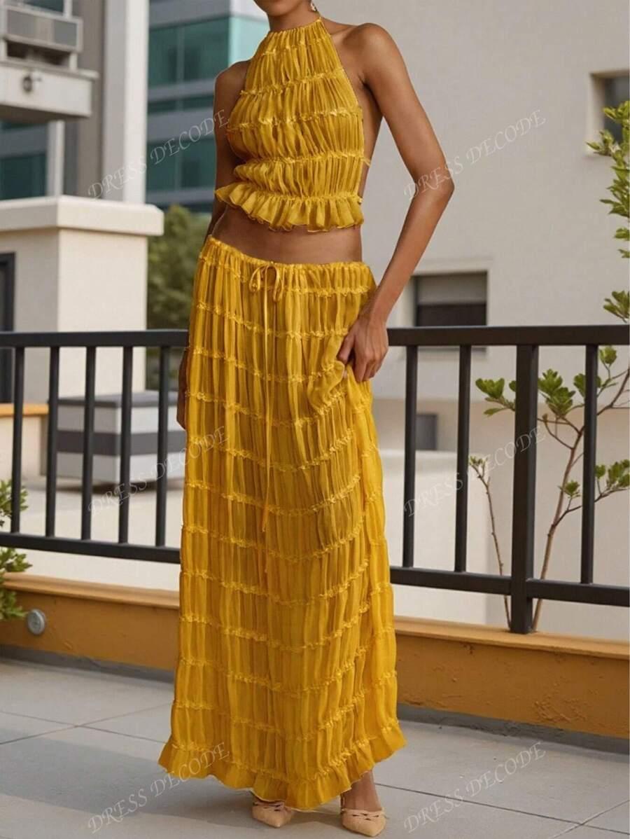 SHEIN ŻÓŁTY KOMPLET TOP SPÓDNICA S06__XS