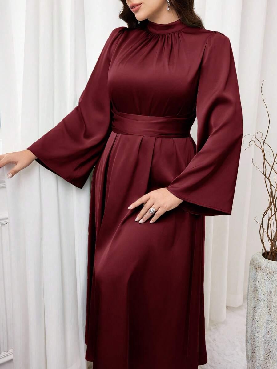 SHEIN SATYNOWA MAXI SUKIENKA DŁUGI RĘKAW STÓJKA S06__50