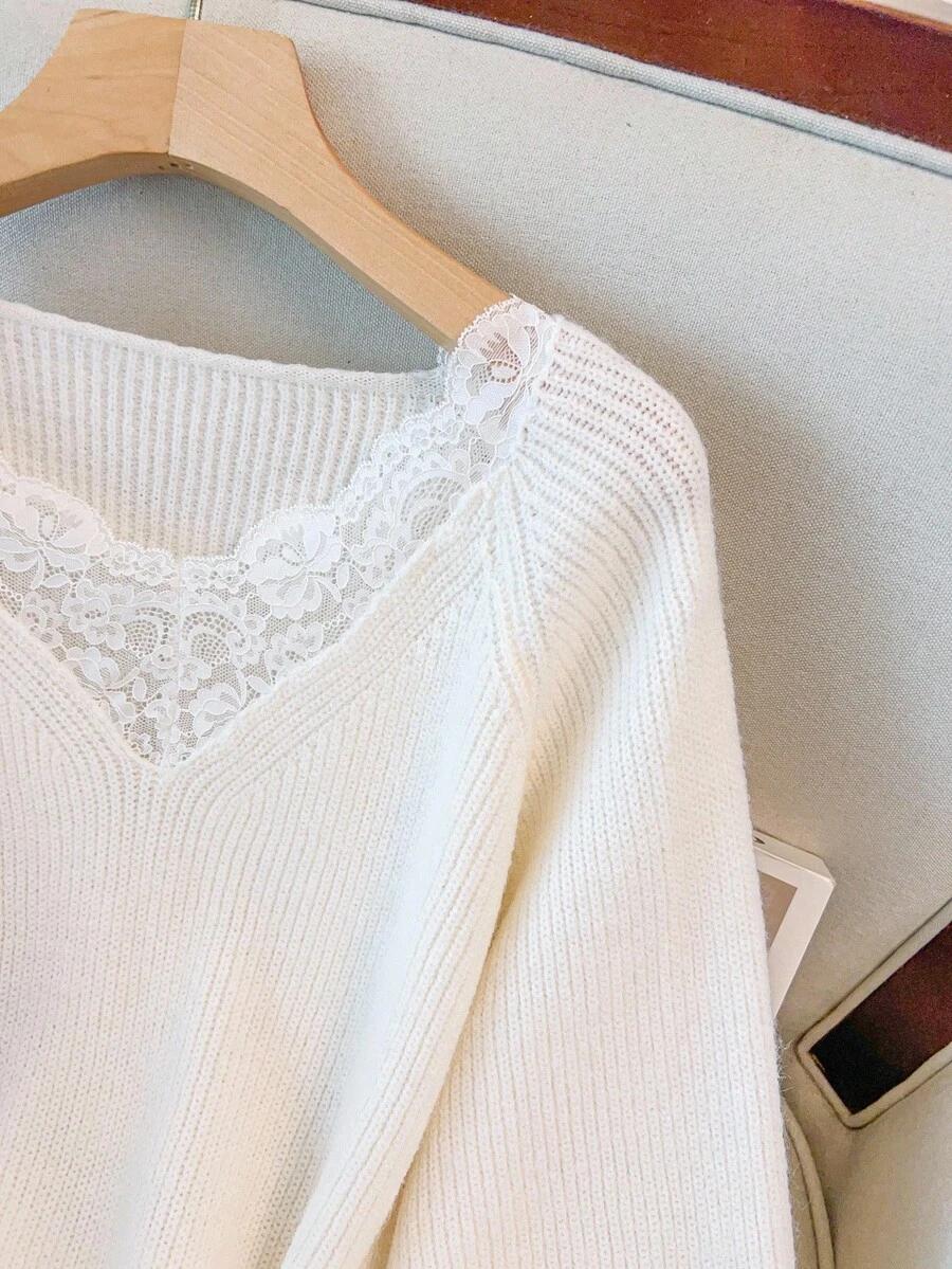 EMERY ROSE BIAŁY SWETER KORONKA S06__50