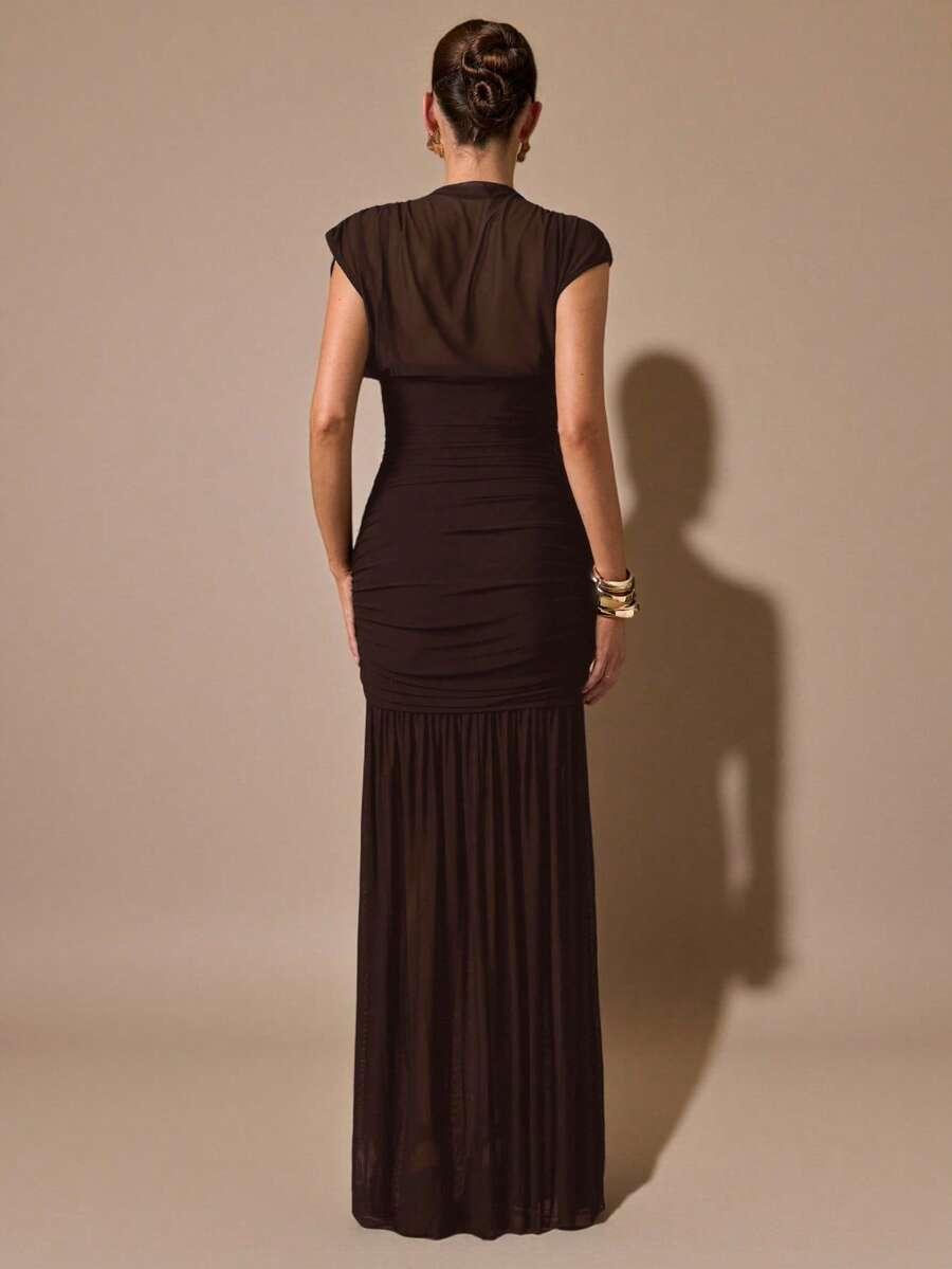 SHEIN BRĄZOWA MAXI SUKIENKA S06__M