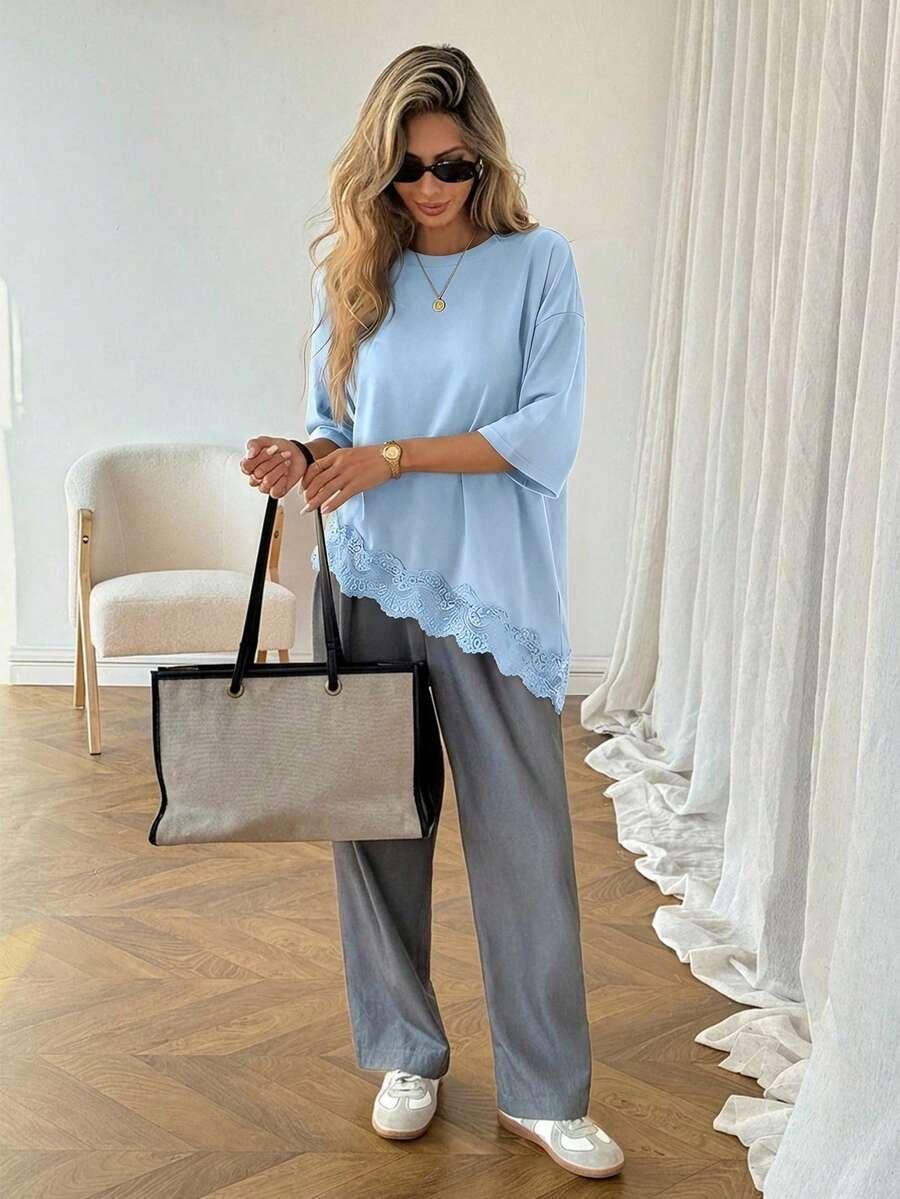 SHEIN NIEBIESKA BLUZKA KORONKA S09__M
