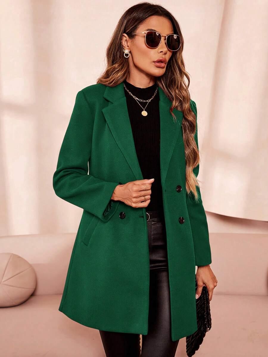 SHEIN ZIELONY DWURZĘDOWY PŁASZCZ W01__M