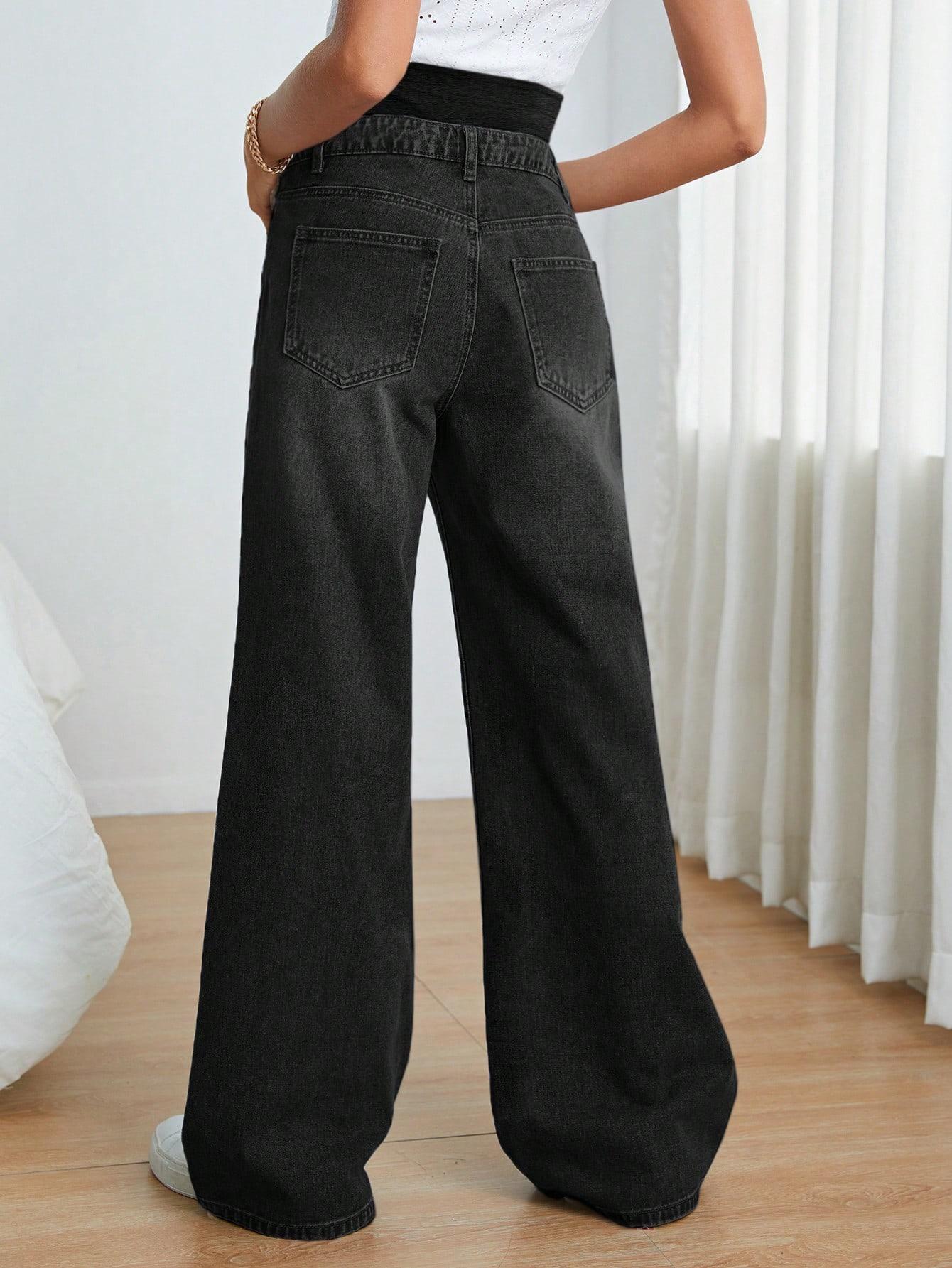 SHEIN CZARNE SPODNIE CIĄŻOWE JEANS S06__46