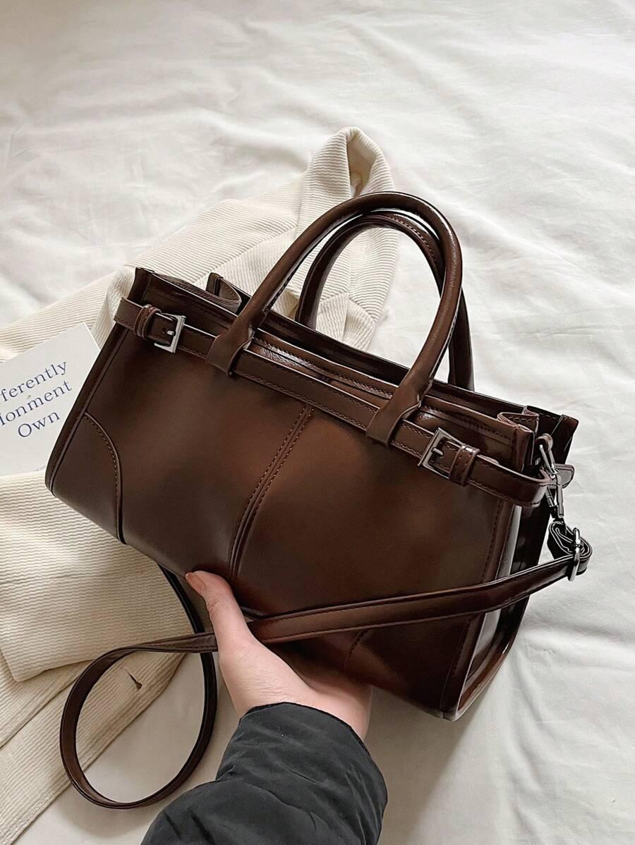 SHEIN BRĄZOWA TOREBKA IMITACJA SKÓRY S07__31X13X17