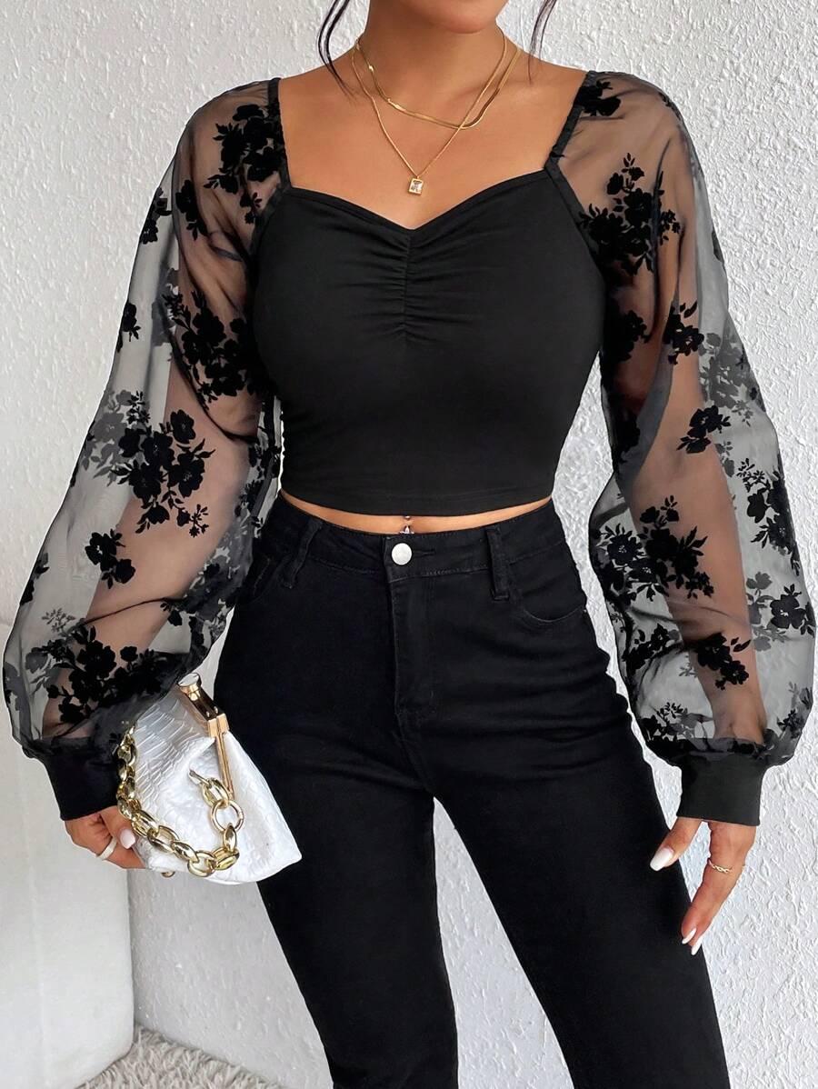 SHEIN CZARNY TOP WZÓR S06__S