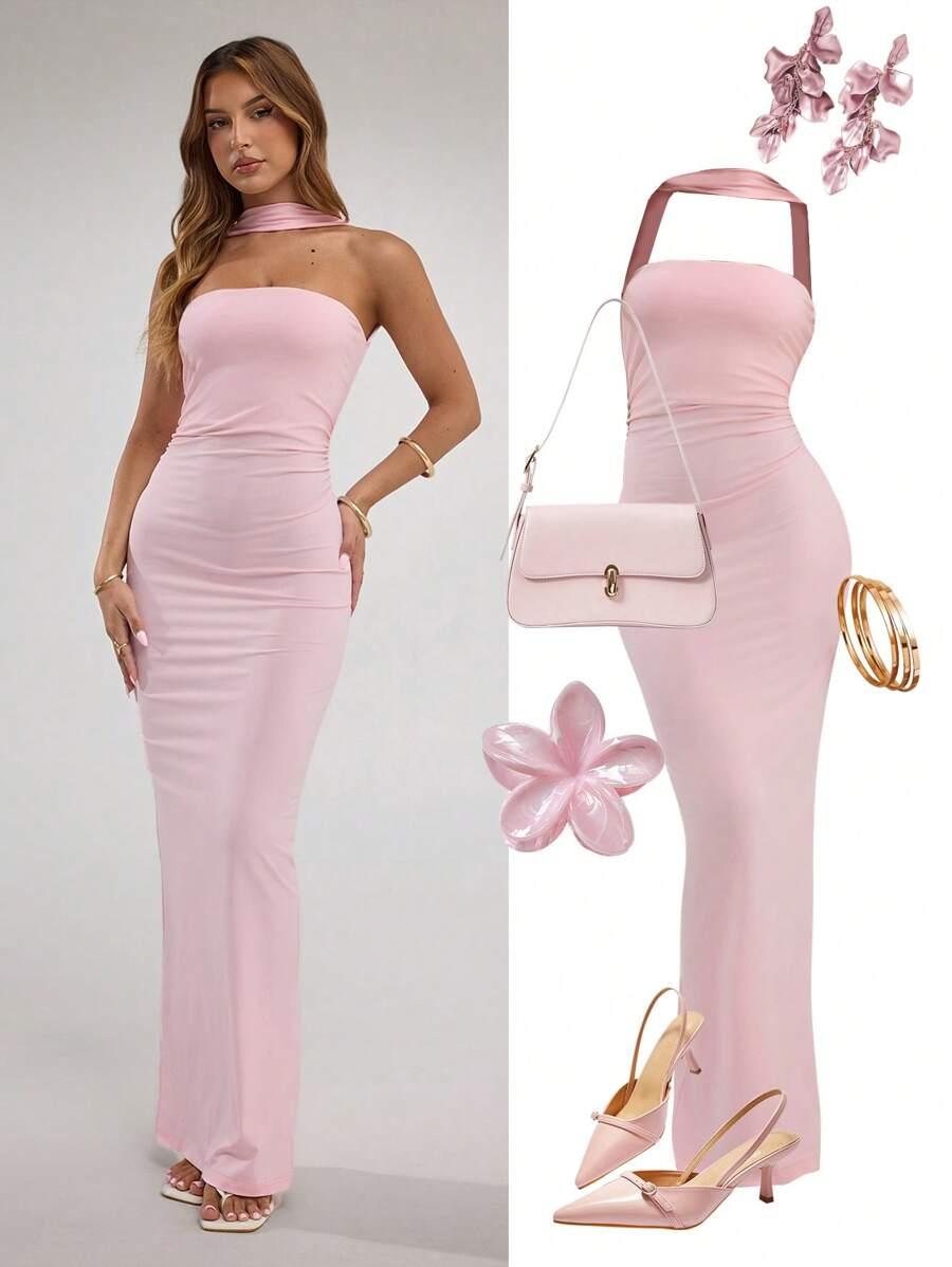 SHEIN RÓŻOWA MAXI SUKIENKA S06__M