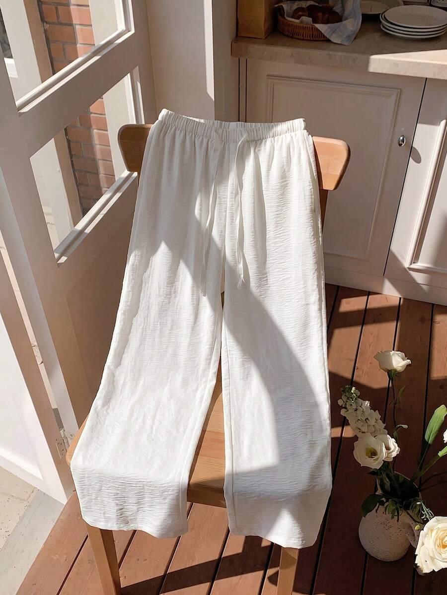 SHEIN BIAŁE SPODNIE Z GUMKĄ CASUAL WIĄZANE PK01__M