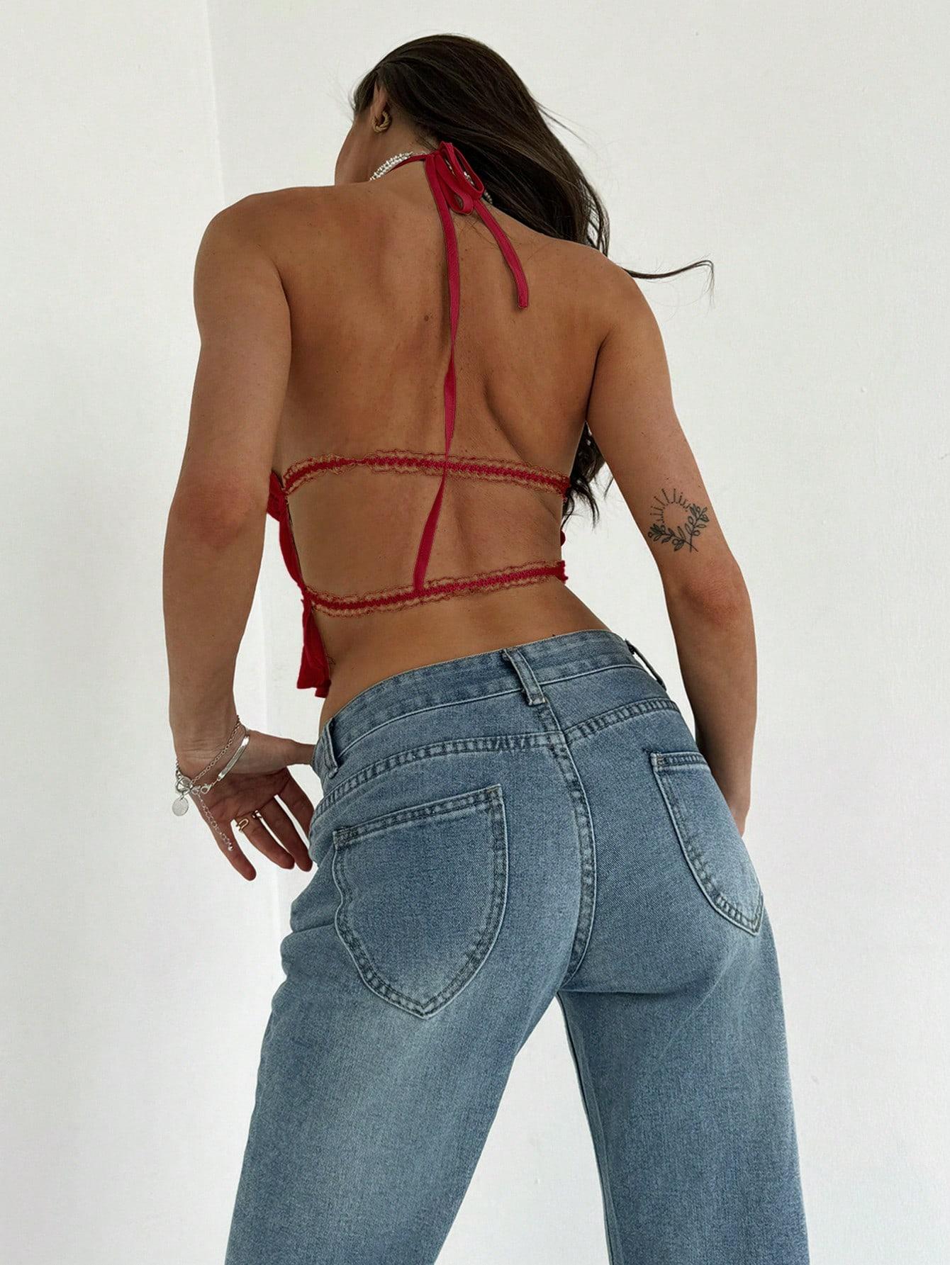 SHEIN CZERWONY TOP MARSZCZENIA S09__XXS