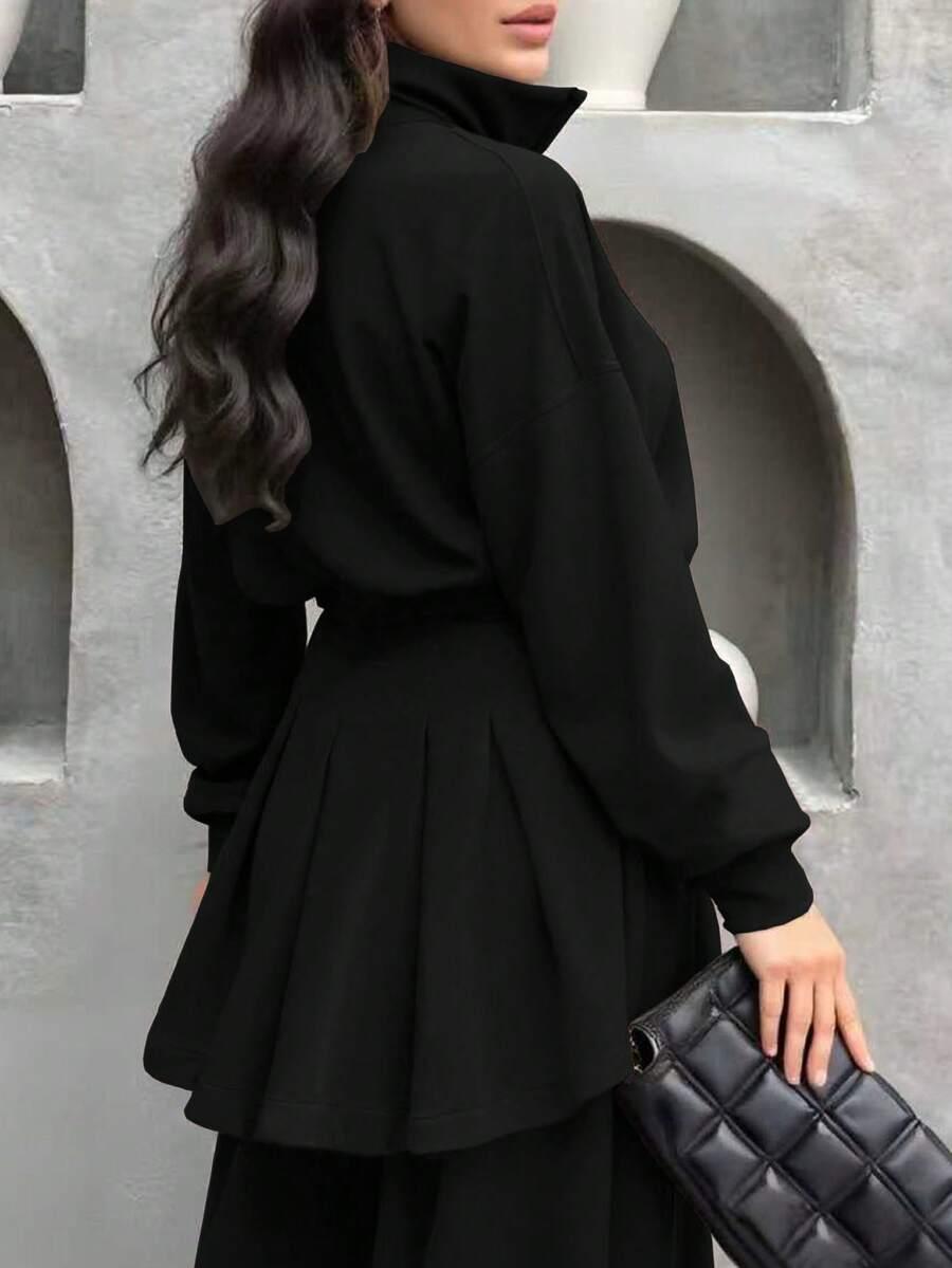 SHEIN CZARNY DWUCZĘŚCIOWY KOMPLET SPODNIE BLUZKA S09__L