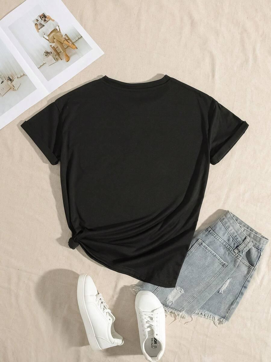 SHEIN CZARNY T-SHIRT PRINT S06__M