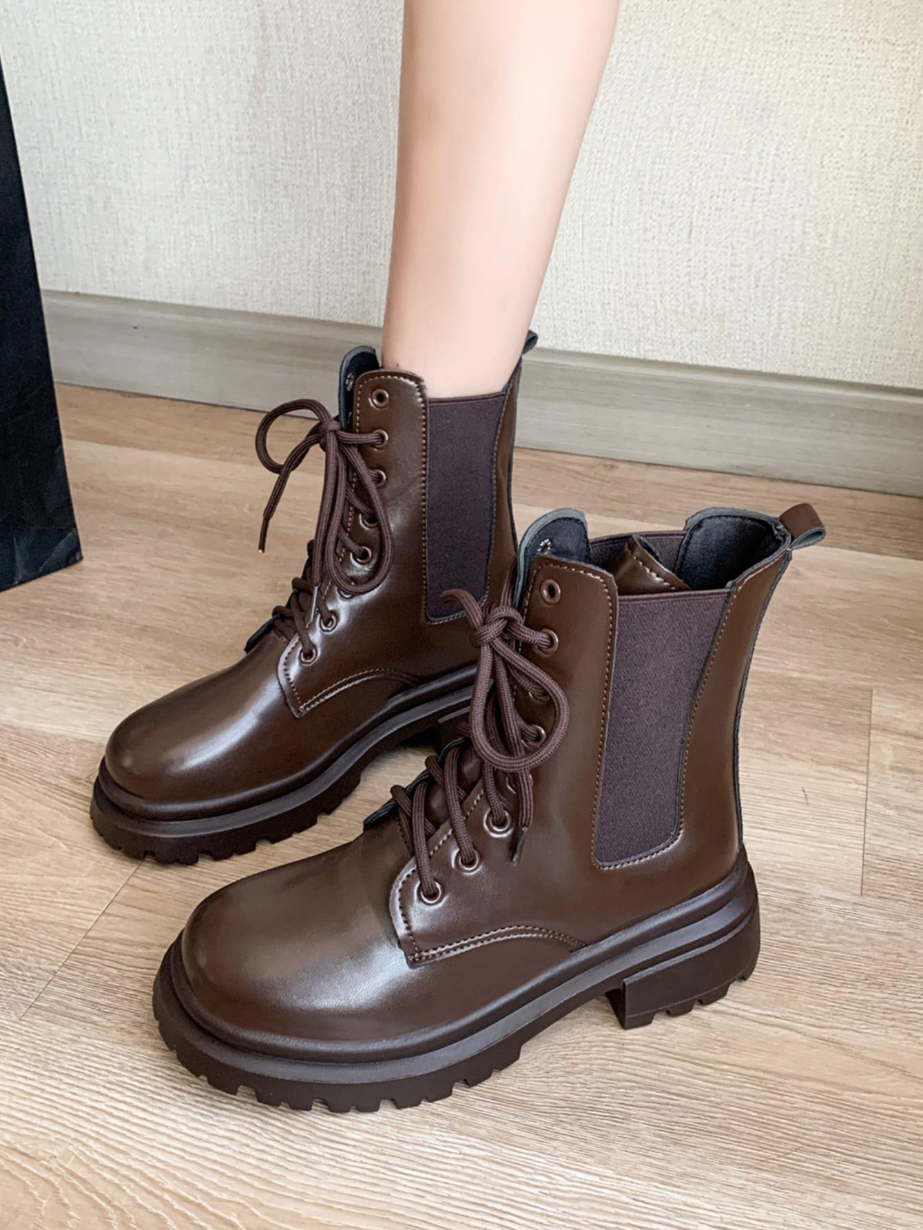 SHEIN BRĄZOWE SZNUROWANE BOTKI W01__39