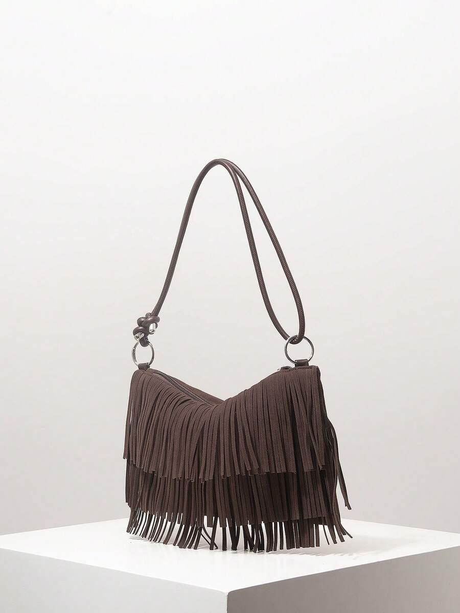 SHEIN BRĄZOWA TOREBKA FRĘDZLE S07__20X31