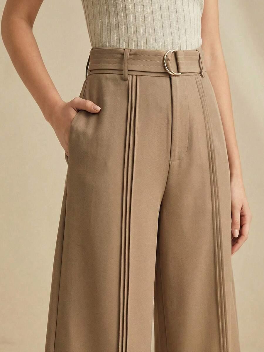 ANEWSTA BEŻOWE ELEGANCKIE SPODNIE S06__L