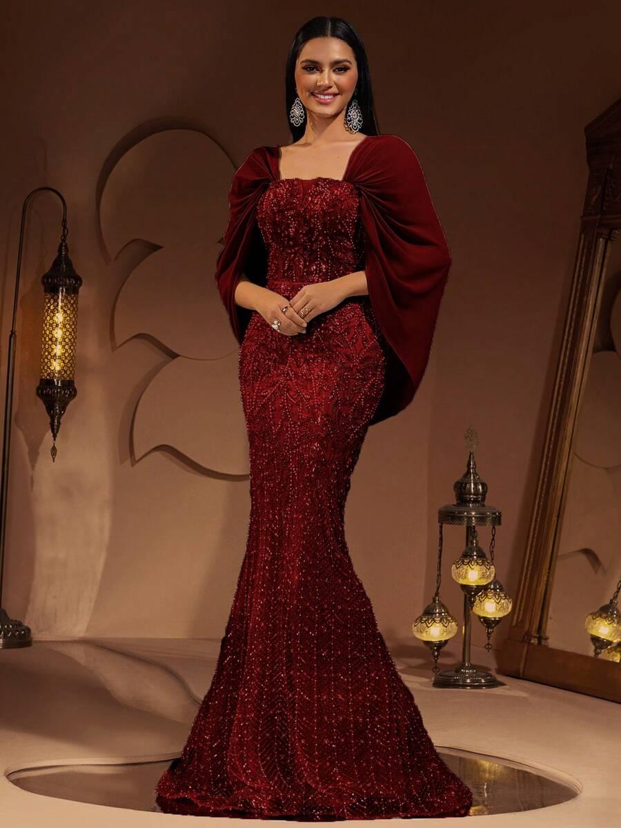 SHEIN CZERWONA MAXI SUKIENKA ZDOBIENIE S06__50