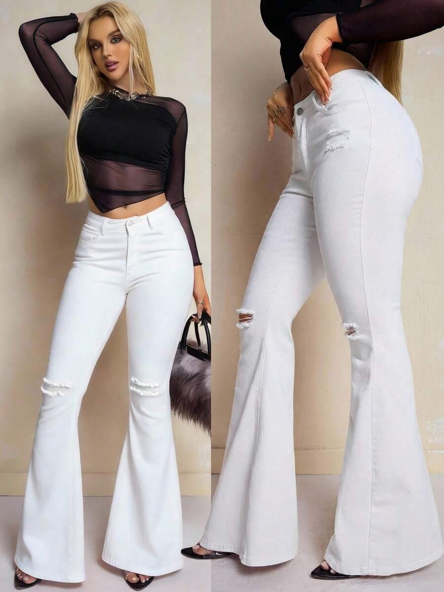 SHEIN BIAŁE JEANSY DZWONY S06__XS